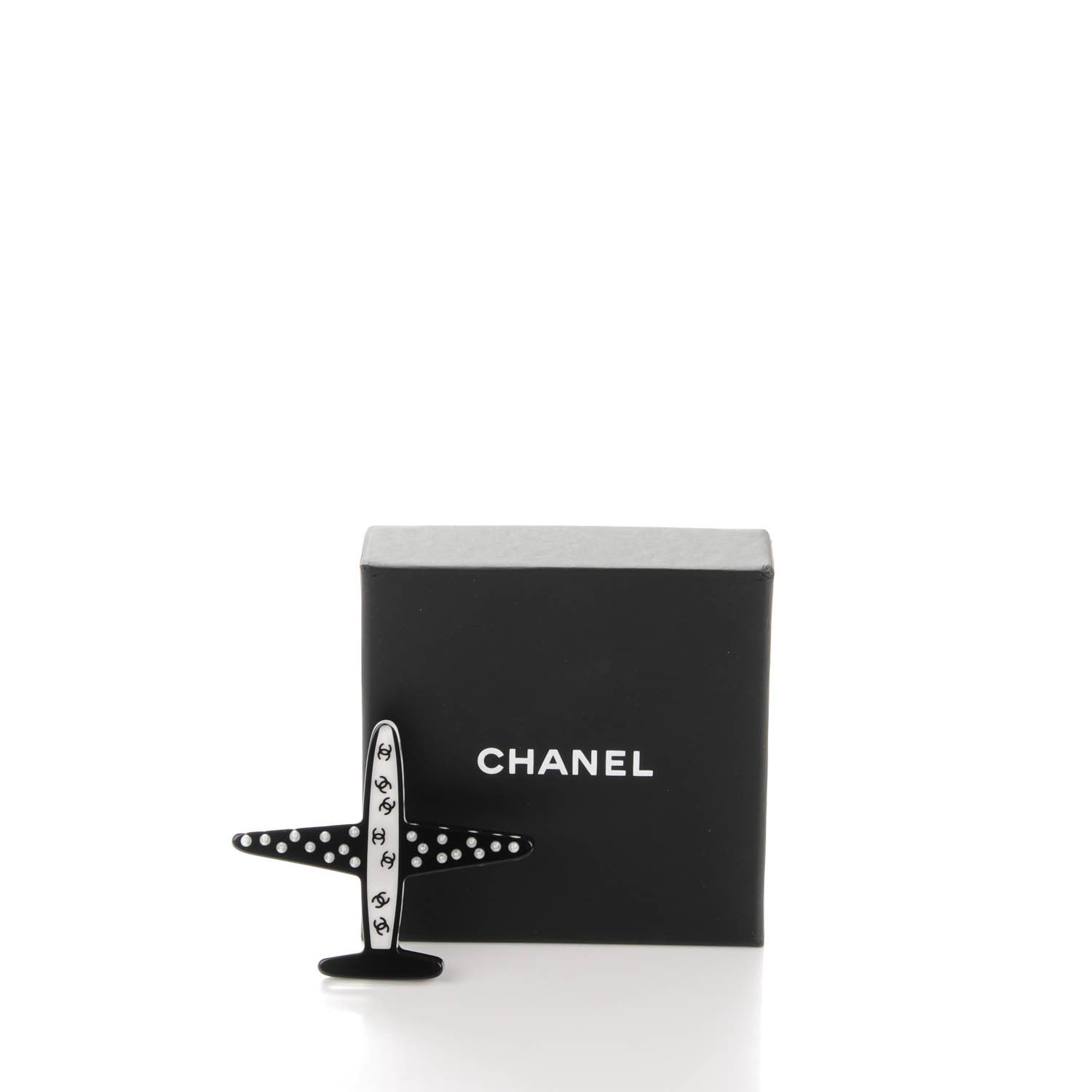 Chanel Resin Pearl CC Airplane Brooch Black 5 of 5