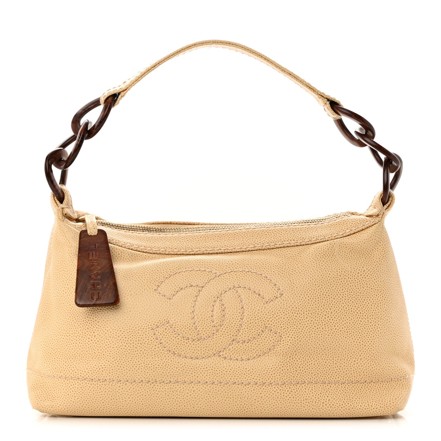 Caviar CC Wood Chain Hobo Beige