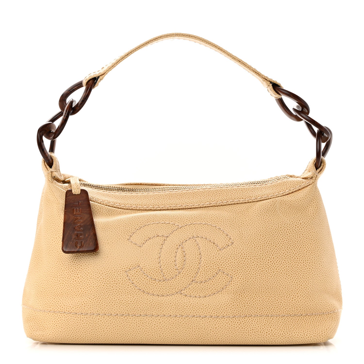 Chanel Caviar CC Wood Chain Hobo Beige 1 of 16