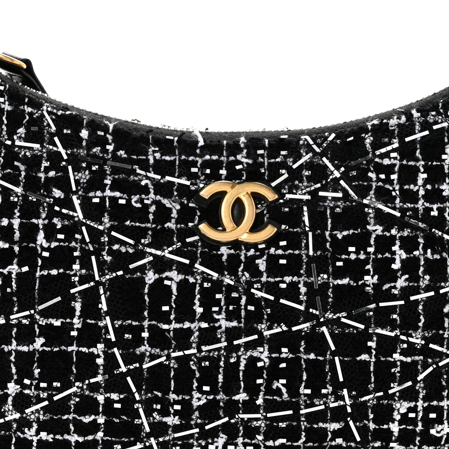 Chanel Tweed Sequin Quilted Trendy Chain Around Hobo Black White 8 of 11
