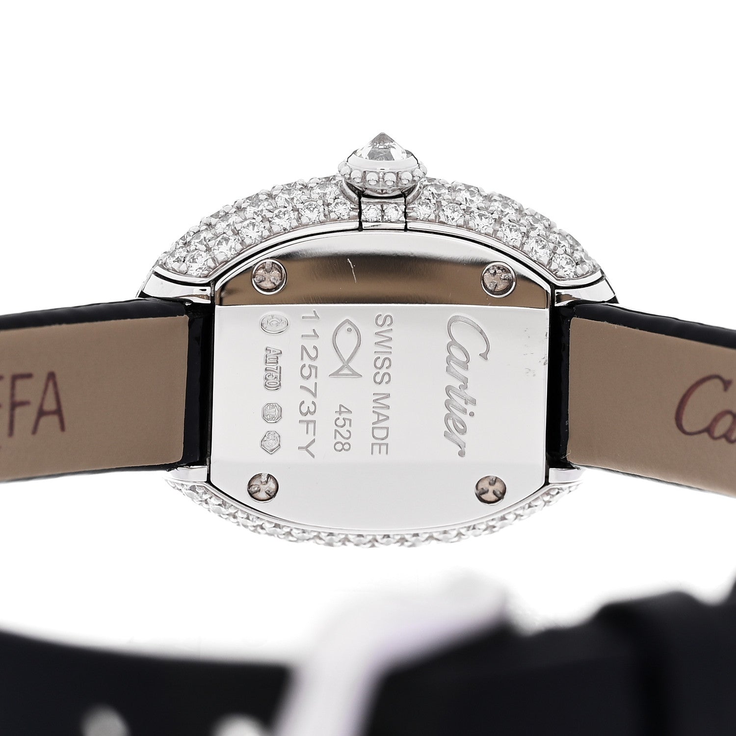 Cartier 18K White Gold Calfskin Diamond Bezel 19mm Baignoire Quartz Watch 4 of 5