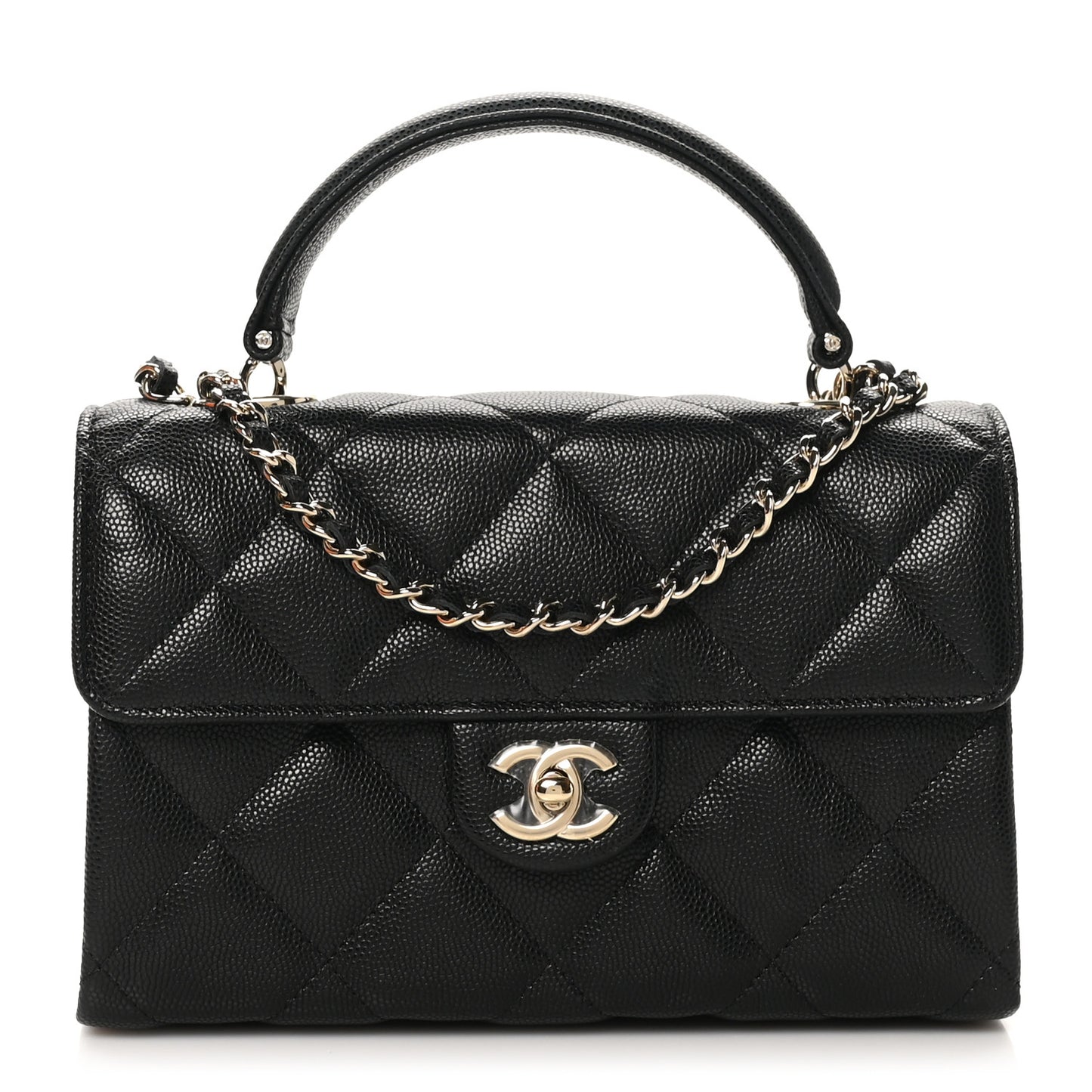 Caviar Quilted Retro Mini Twist Top Handle Clutch Flap Black