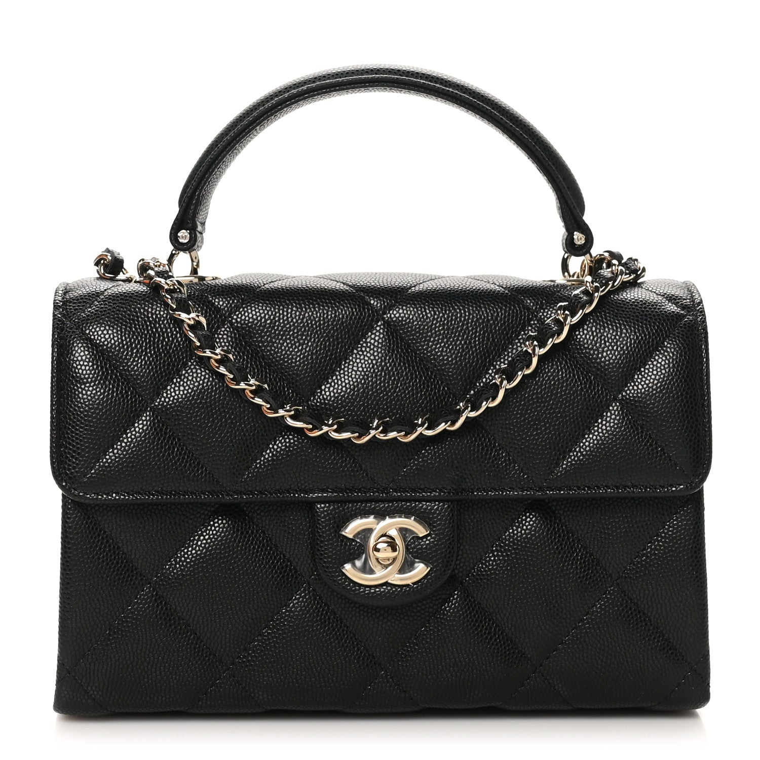 Chanel Caviar Quilted Retro Mini Twist Top Handle Clutch Flap Black 1 of 11