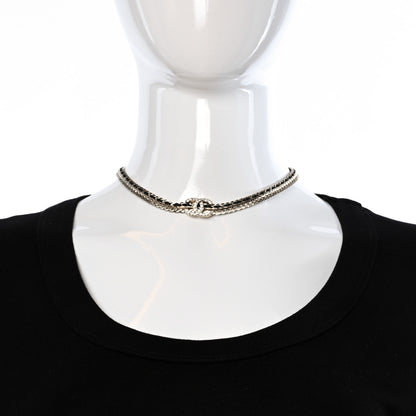 Chanel Metal Lambskin Crystal Chain CC Necklace Black Gold 3 of 4