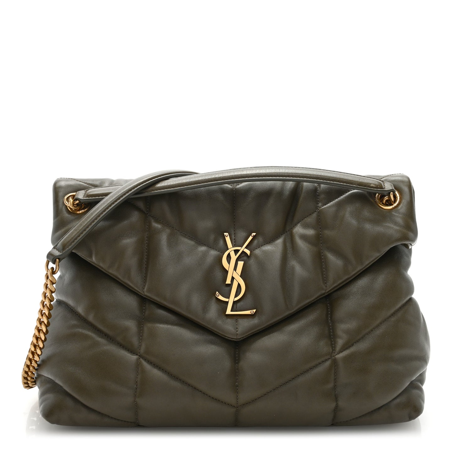 Lambskin Quilted Medium Loulou Puffer Monogram Chain Satchel Seaweed Seaweed