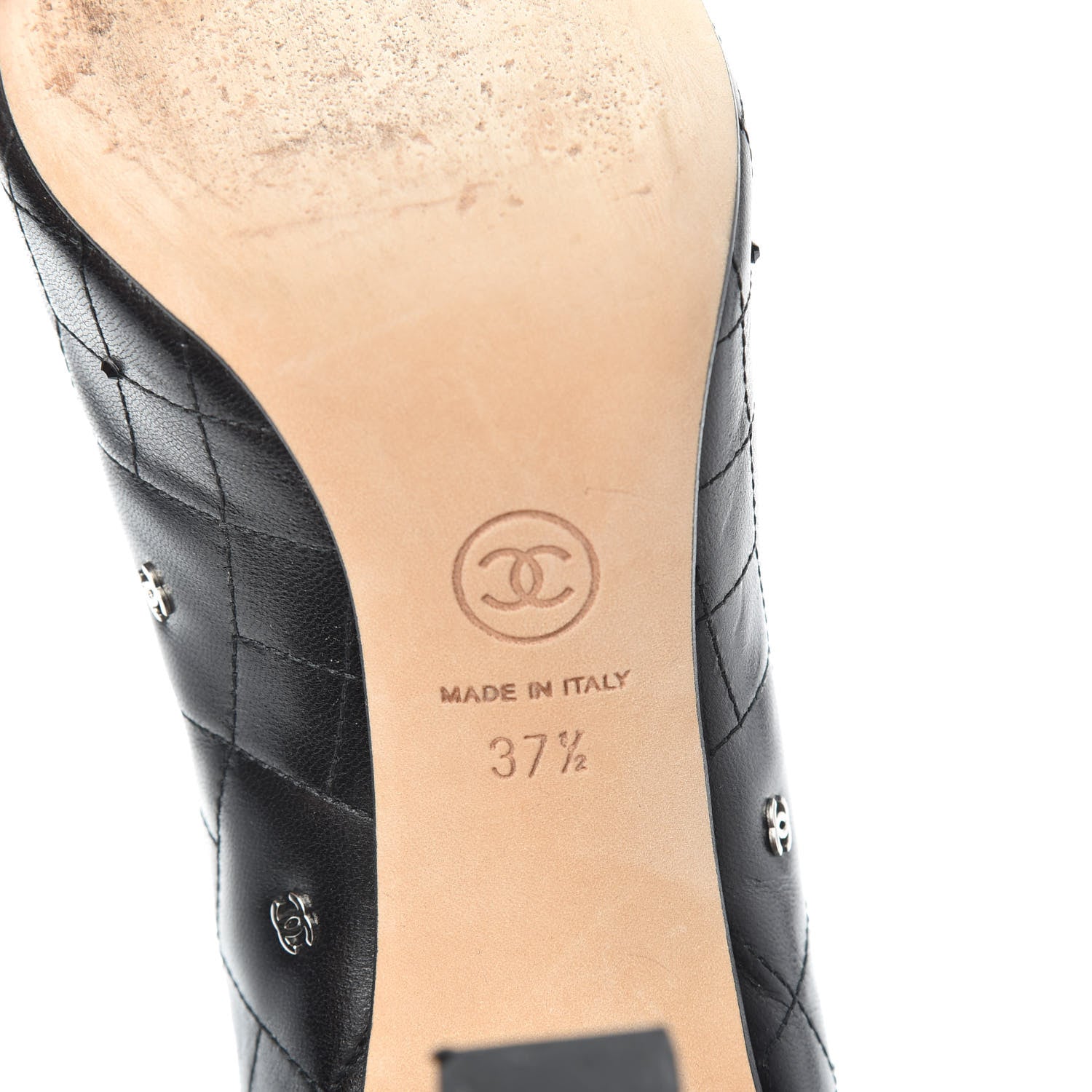 Chanel Lambskin Grosgrain Quilted Cap Toe CC Pumps 37.5 Black 6 of 7
