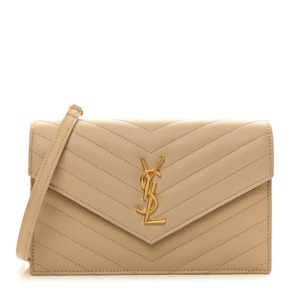 Saint Laurent Grain De Poudre Matelasse Chevron Monogram Envelope Chain Wallet Nude Powder 1 of 11