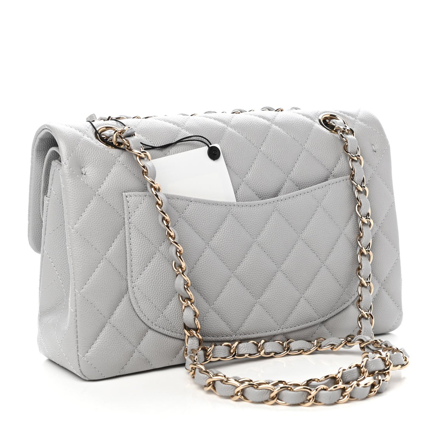Caviar Quilted Small Double Flap Grey