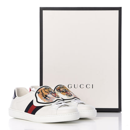 Gucci Calfskin Ayers Web Tiger Embroidered Mens Ace Sneakers 8.5 White 12 of 12