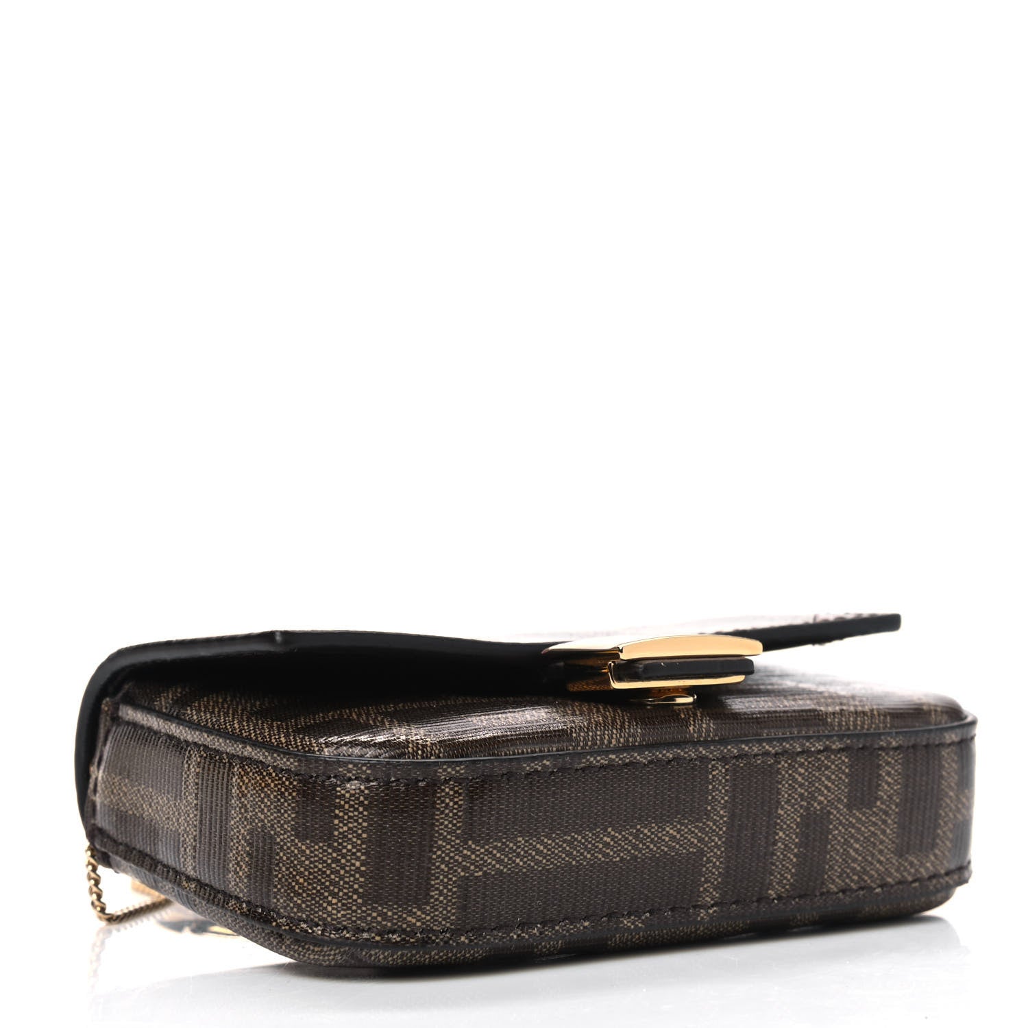 Fendi Glazed Fabric FF 1974 Nano Baguette Charm Mogano Panna 3 of 4