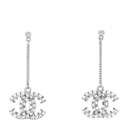 Chanel Baguette Crystal CC Drop Earrings Silver 1 of 3