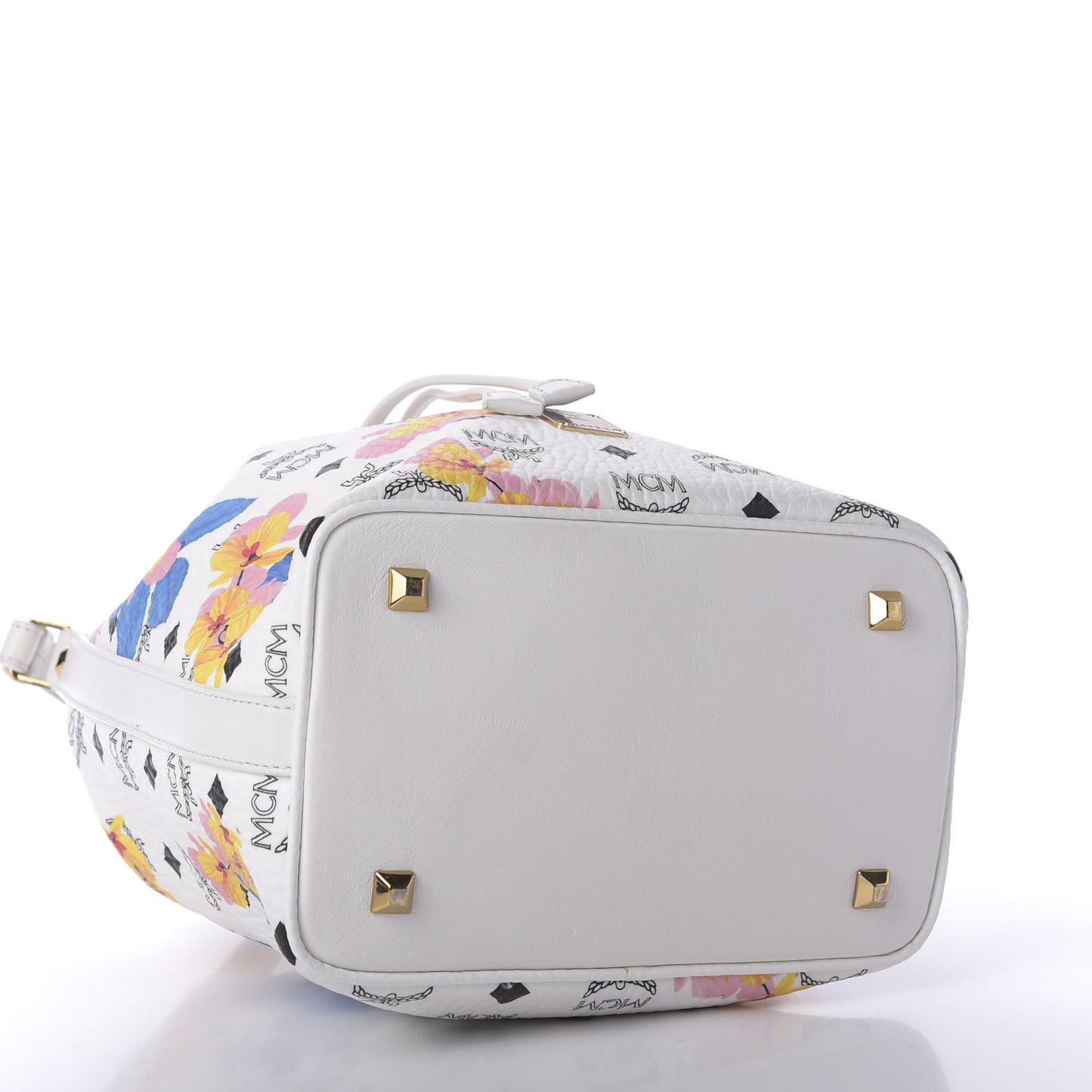 Visetos Floral Print Small Drawstring Bucket Bag White