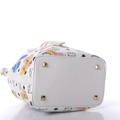 MCM Visetos Floral Print Small Drawstring Bucket Bag White 5 of 10