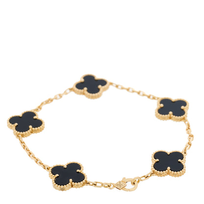 Van Cleef & Arpels 18K Yellow Gold Black Onyx 5 Motifs Vintage Alhambra Bracelet 2 of 4