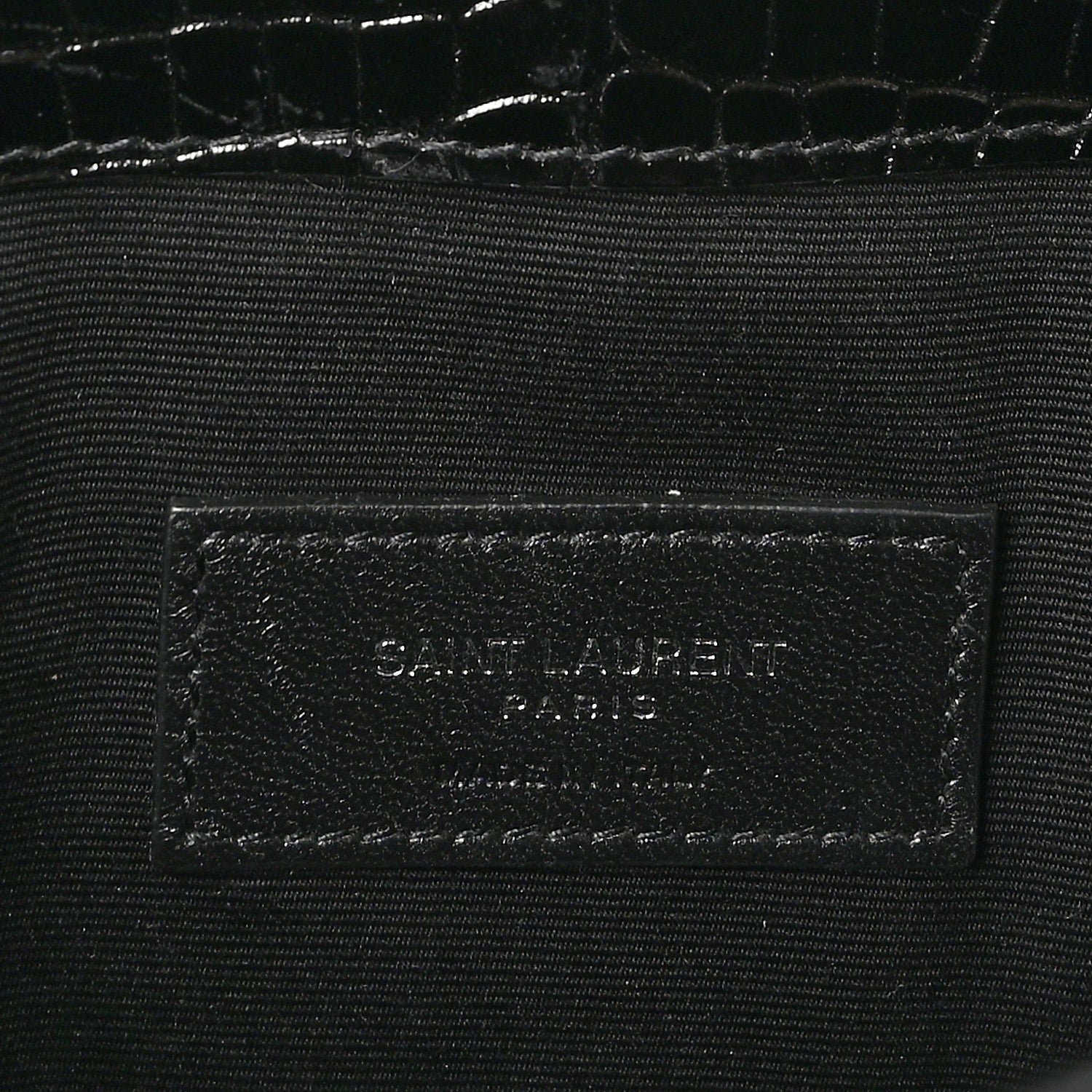 Saint Laurent Calfskin Crocodile Embossed Uptown Monogram Pouch Black 6 of 7