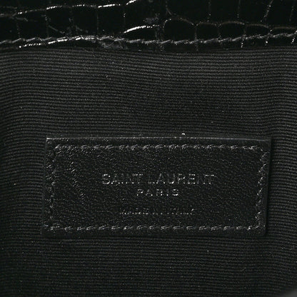Saint Laurent Calfskin Crocodile Embossed Uptown Monogram Pouch Black 6 of 7