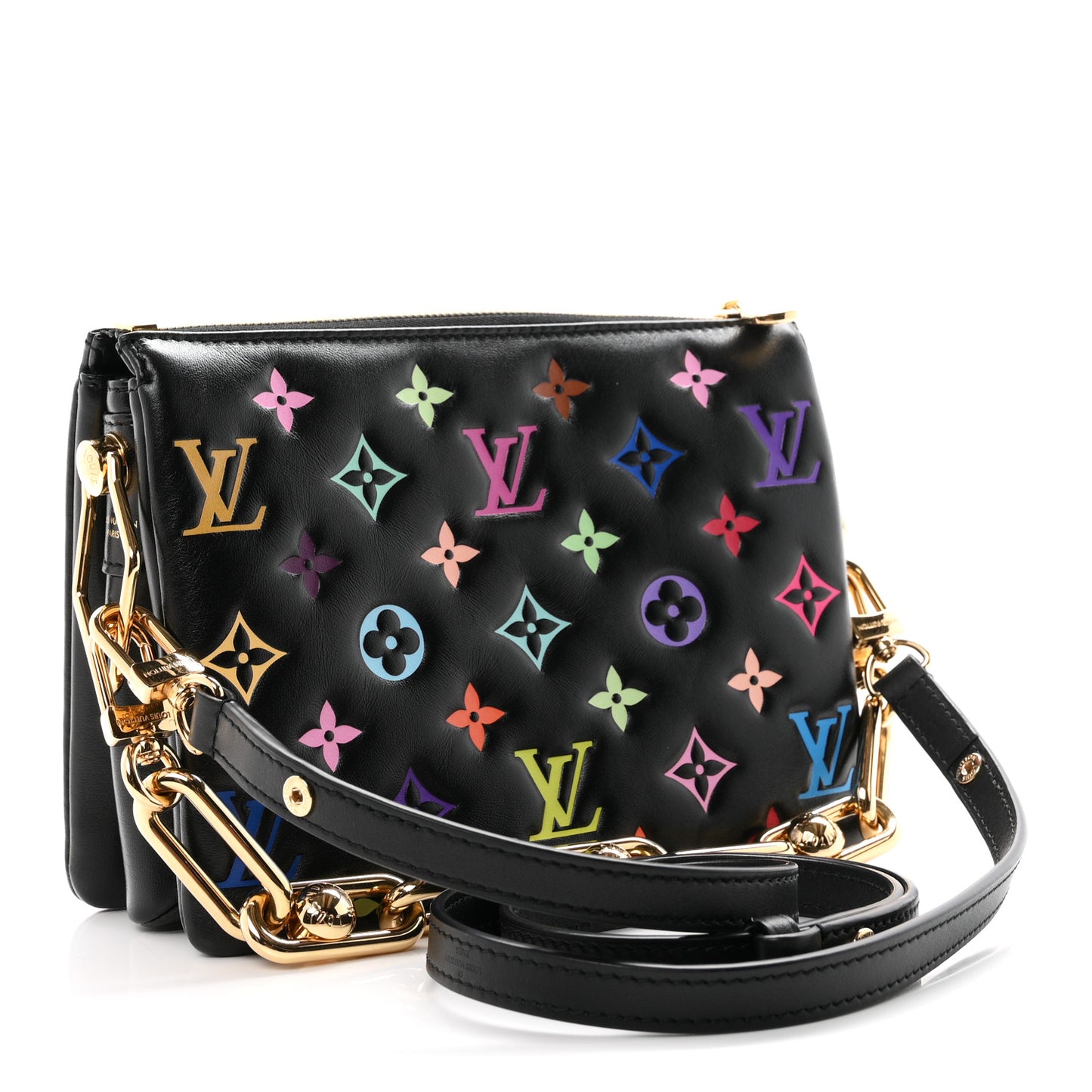 LV X TM Lambskin Embossed Monogram Coussin BB Black Multicolor