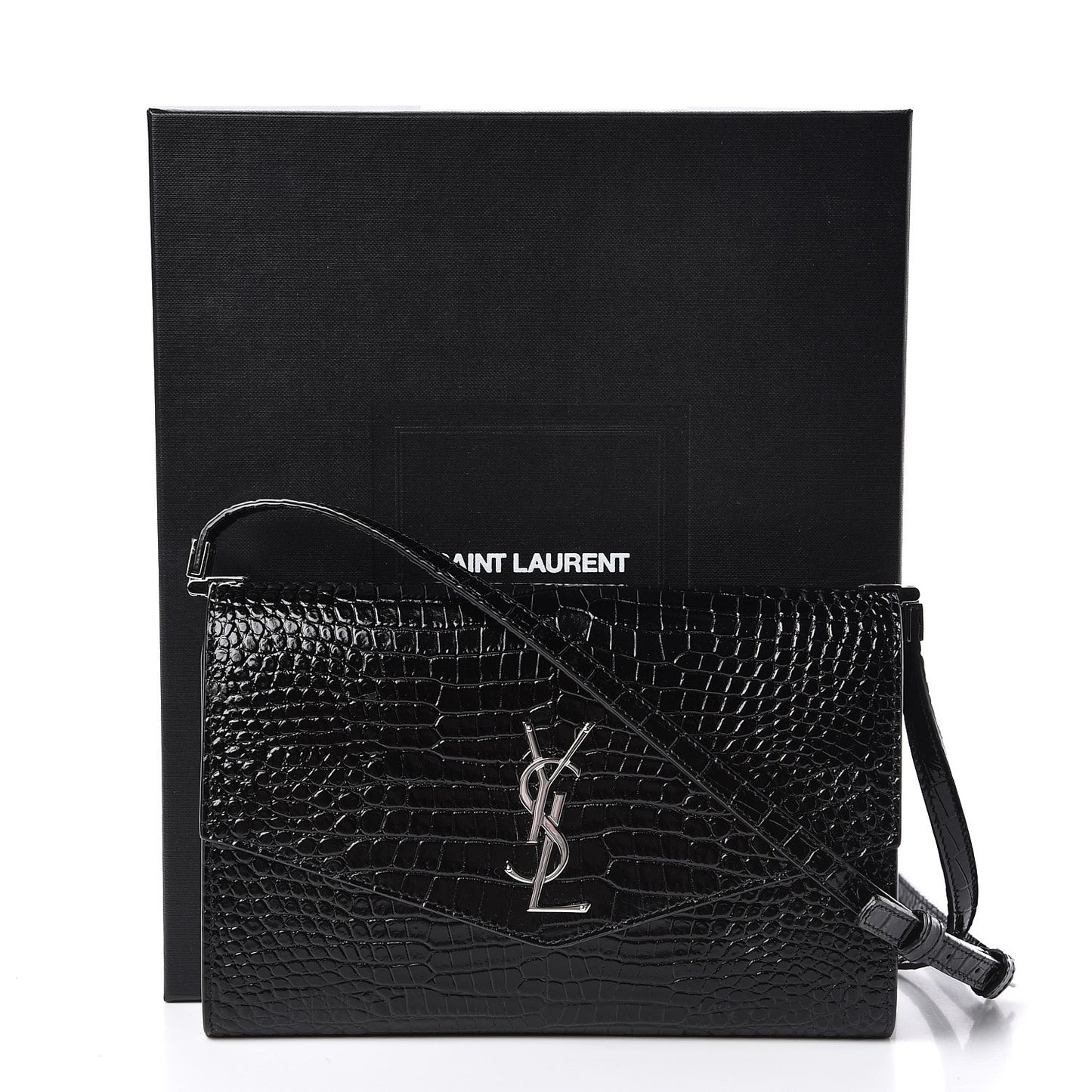 Calfskin Crocodile Embossed Monogram Uptown Crossbody Black