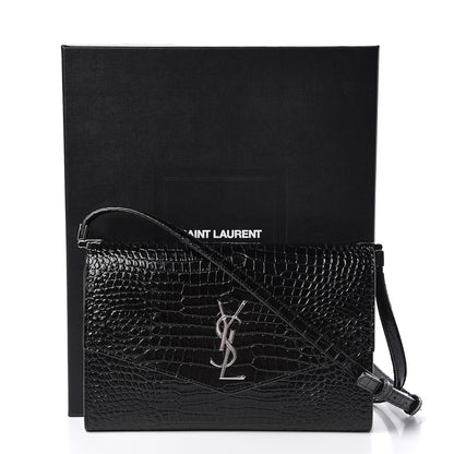 Saint Laurent Calfskin Crocodile Embossed Monogram Uptown Crossbody Black 11 of 11