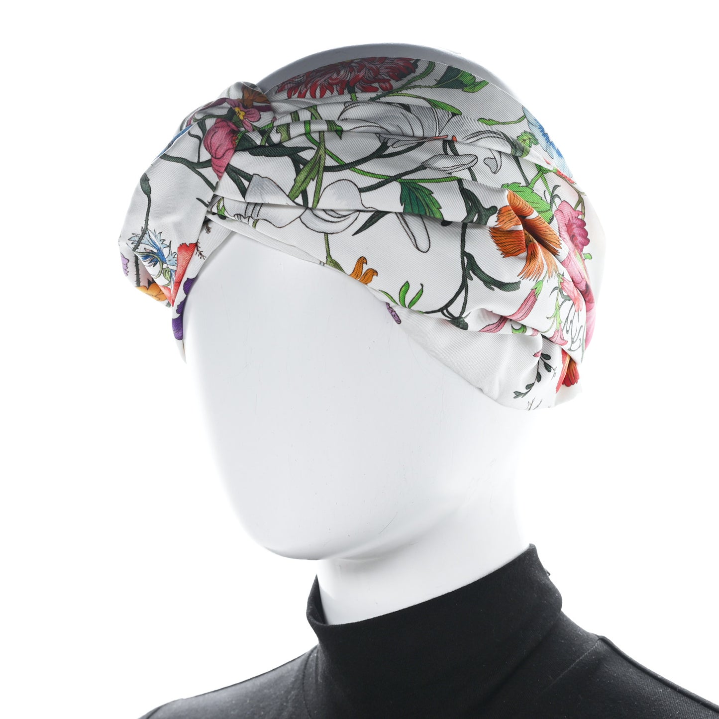 Silk Monogram Flora Print Headband M White Multicolor