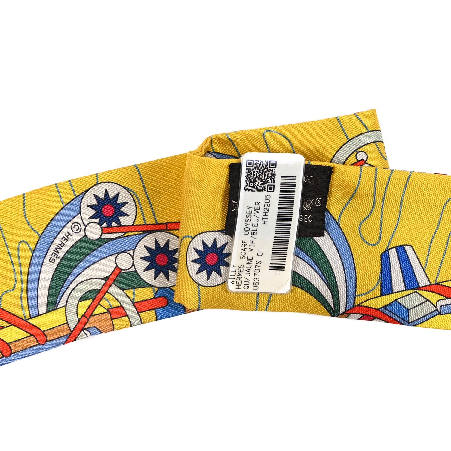 Hermes Silk Odyssey Twilly Jaune Vif Bleu Vert 3 of 3