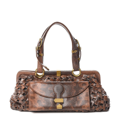 Bottega Veneta Woven Snakeskin Frame Bag Brown 1 of 10