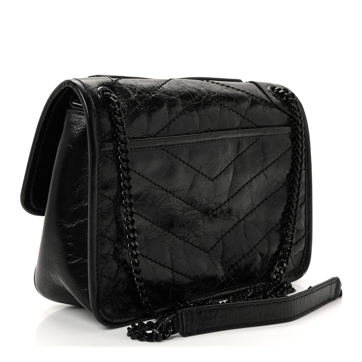 Saint Laurent Crinkled Calfskin Matelasse Monogram Baby Niki Chain Satchel Black 5 of 19