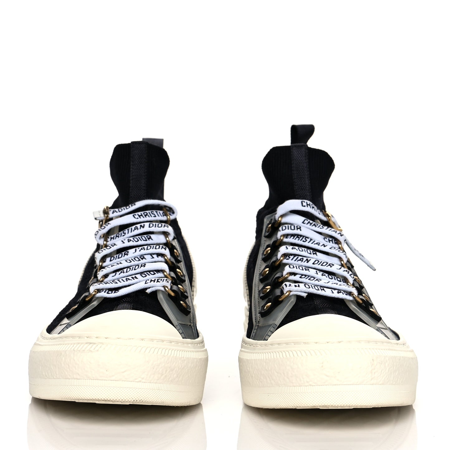 Technical Knit Calfskin Womens Walk'N'Dior High Top Sneakers 38.5 Black