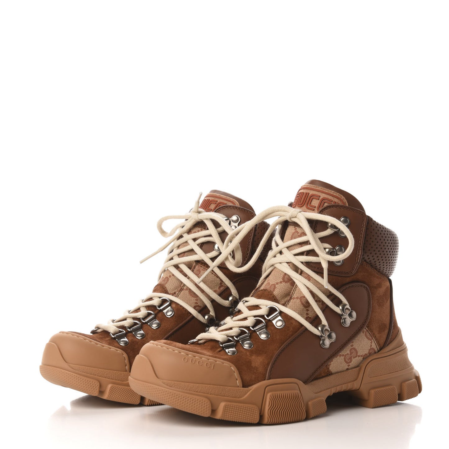 X SEGA Suede Calfskin GG Monogram Womens Flashtrek High-Top Sneakers 38 New Cuir Beige Ruggine