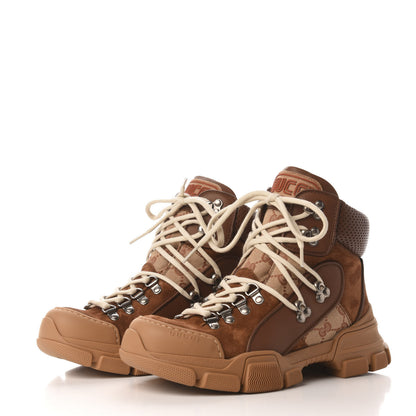 Gucci X SEGA Suede Calfskin GG Monogram Womens Flashtrek High-Top Sneakers 38 New Cuir Beige Ruggine 3 of 9