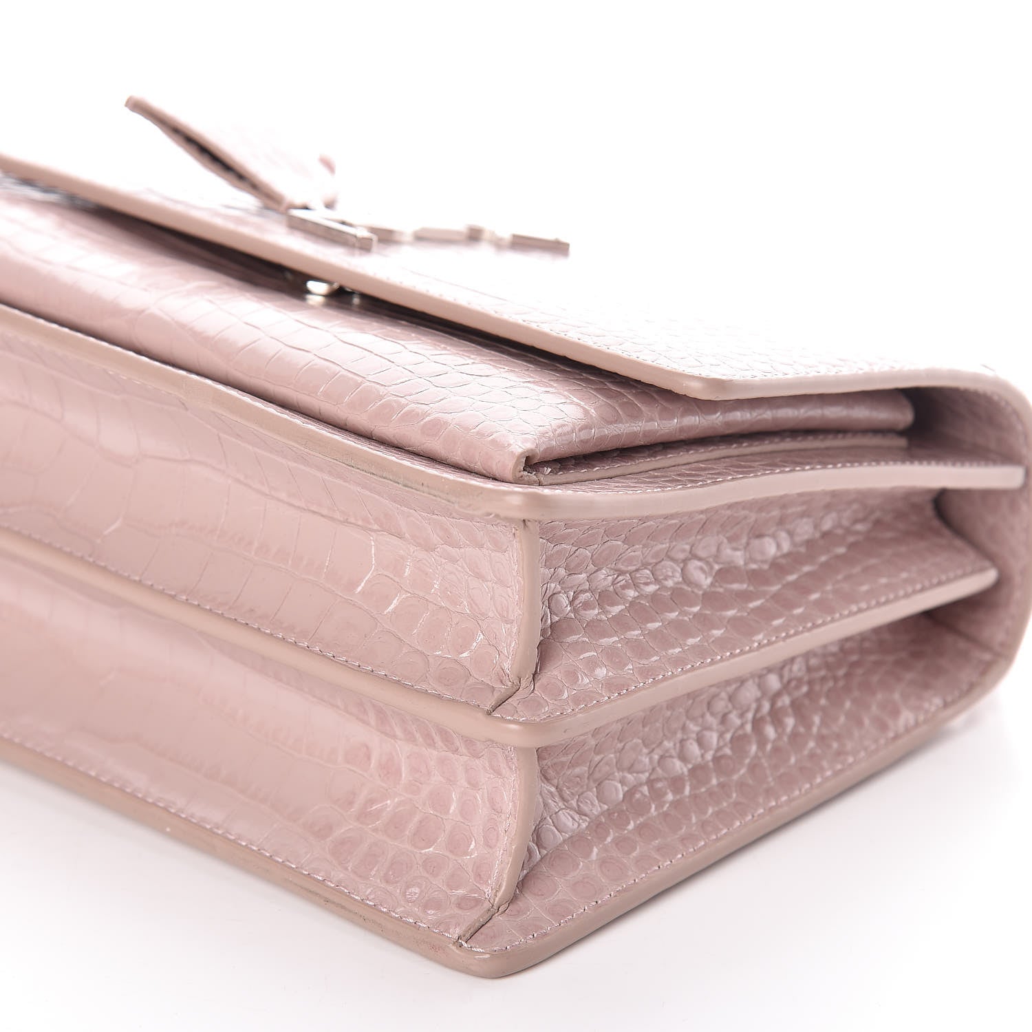 Saint Laurent Calfskin Crocodile Embossed Medium Monogram Sunset Powder Pink 6 of 10