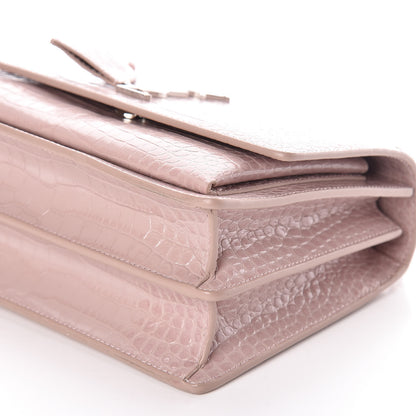 Saint Laurent Calfskin Crocodile Embossed Medium Monogram Sunset Powder Pink 6 of 10