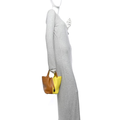 Hermes Taurillon Clemence Casaque Picotin Lock 18 PM Lime Sesame 2 of 11
