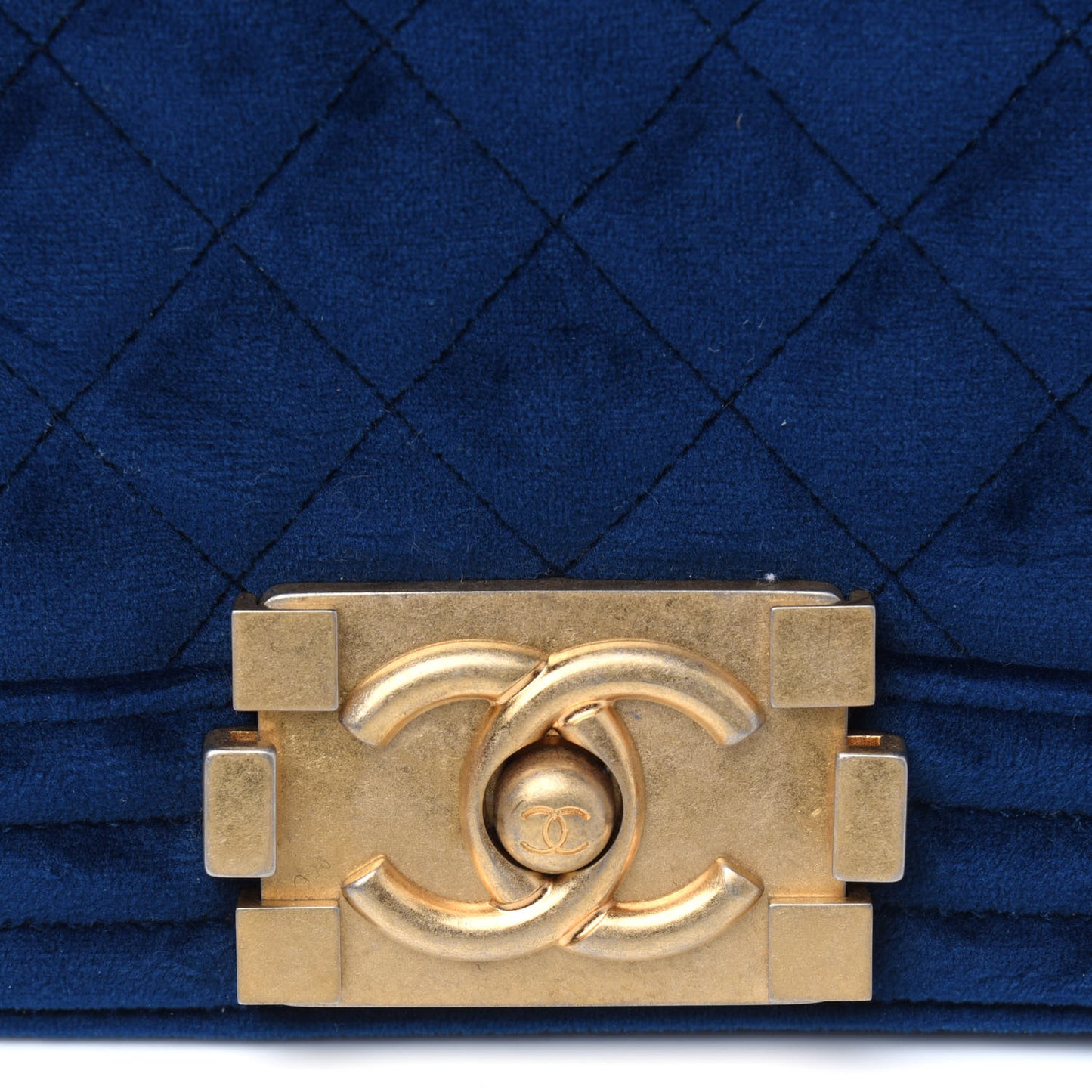 Velvet Quilted Medium Boy Flap Dark Blue