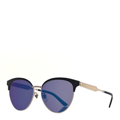 Gucci Round Metal GG0074SK Sunglasses Black Silver 1 of 7