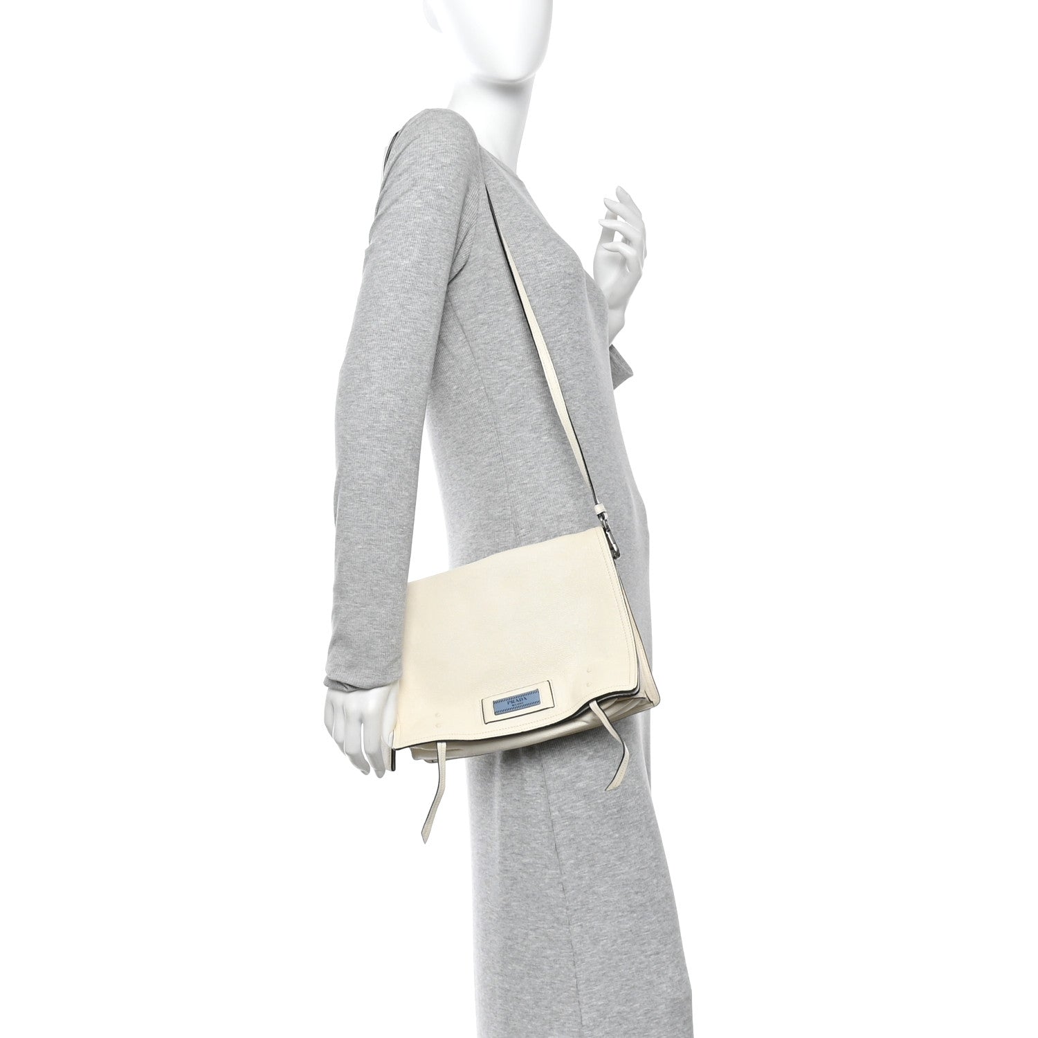 Prada Glace Calf Etiquette Flap Bianco Astra 2 of 14
