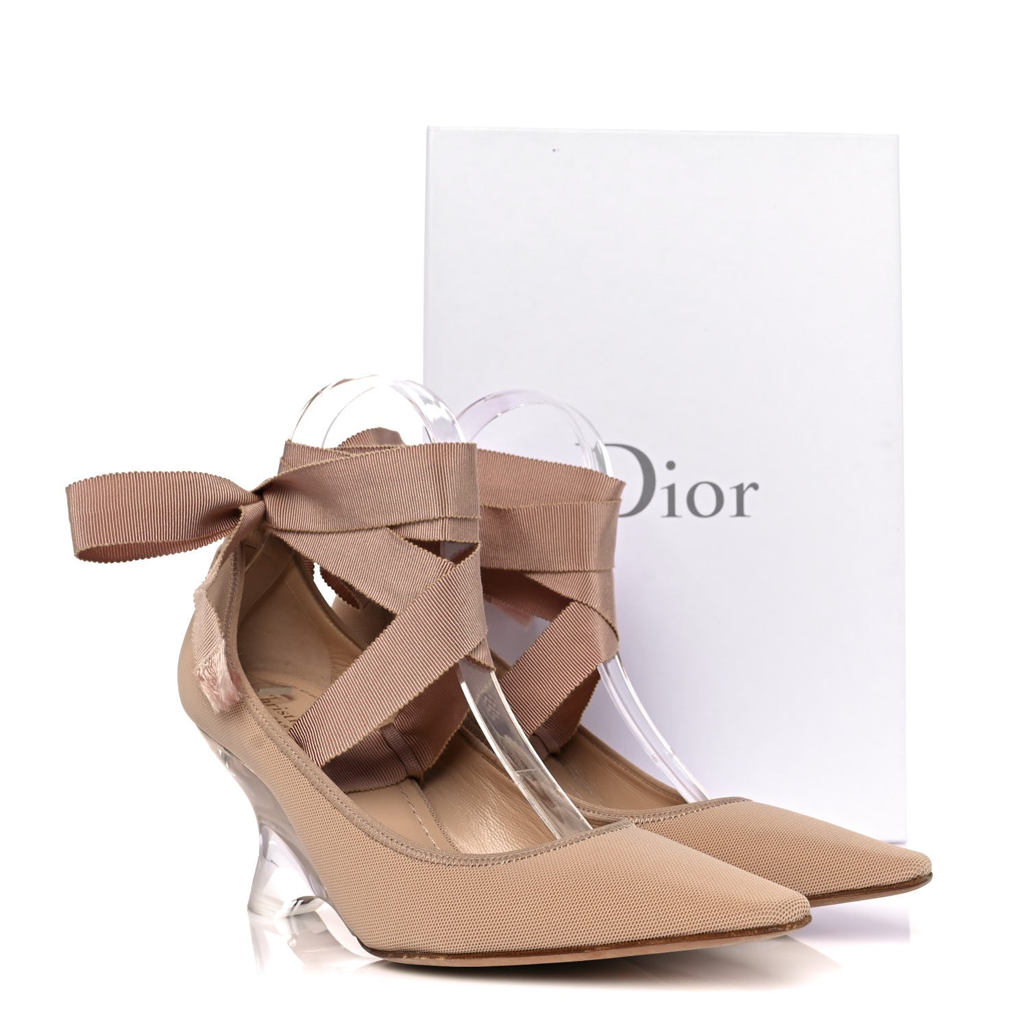 Christian Dior Grosgrain Neoprene Lucite Etoile Pumps 37.5 Nude 10 of 10
