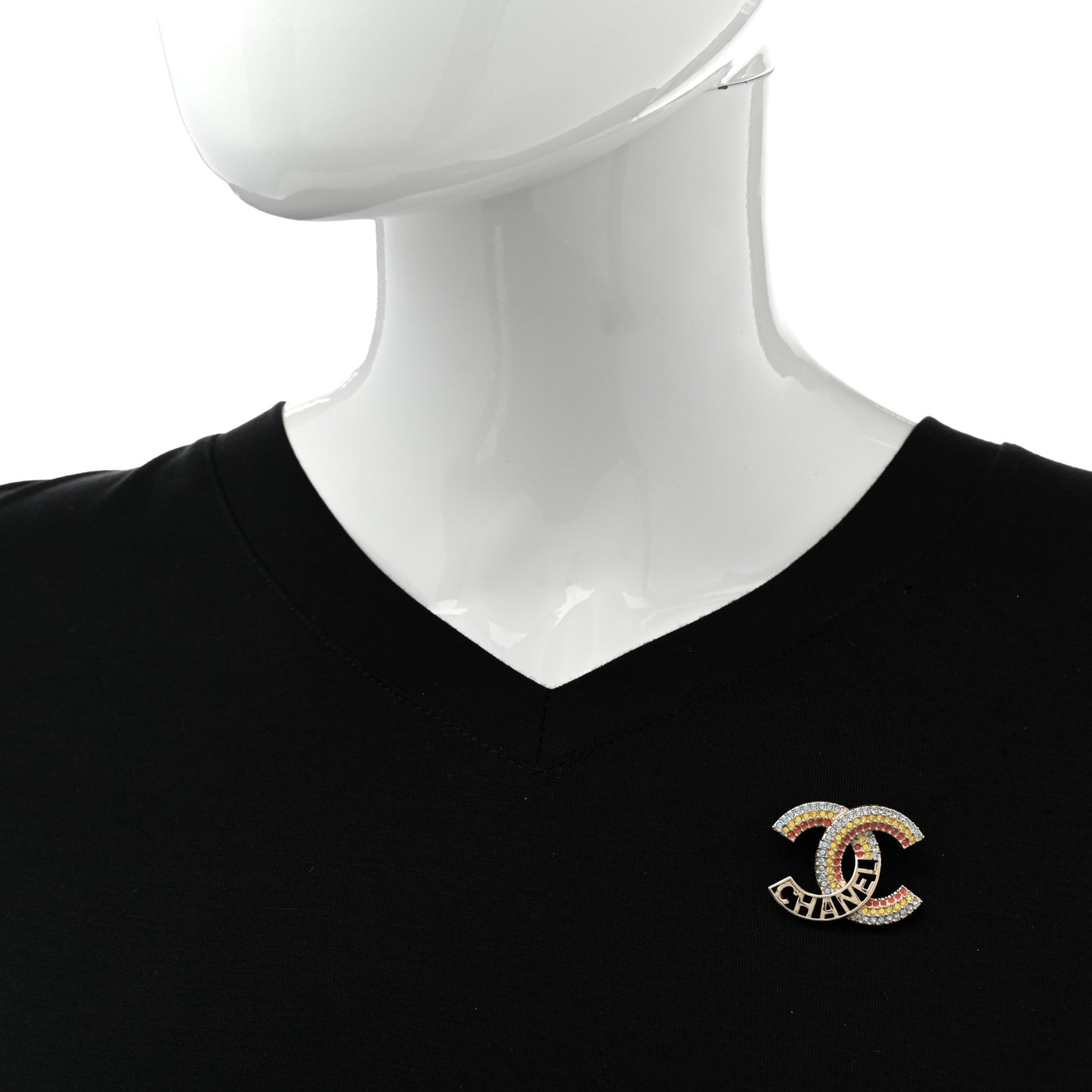 Crystal Rainbow Logo CC Brooch Gold Multicolor