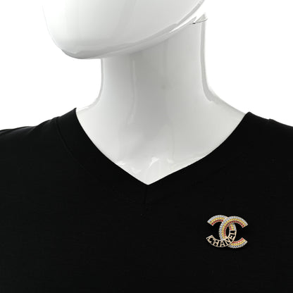 Chanel Crystal Rainbow Logo CC Brooch Gold Multicolor 2 of 5