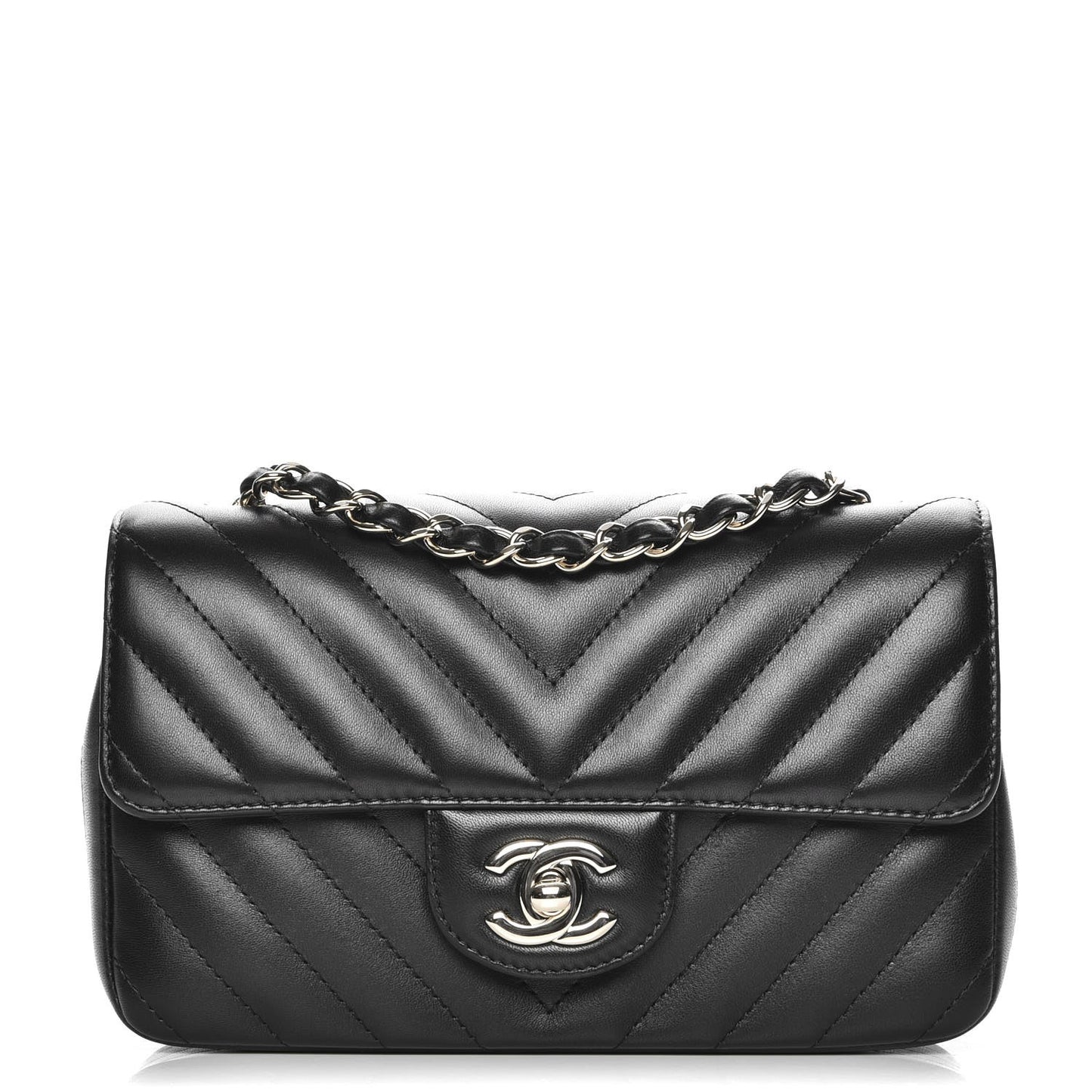 Lambskin Chevron Quilted Mini Rectangular Flap Black