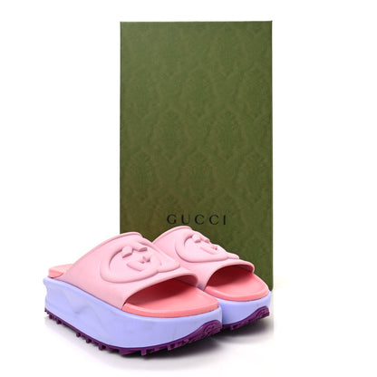 Gucci Soft Rubber Womens Interlocking G Platform 42mm Slide Sandals 35 Sugar Pink 8 of 8
