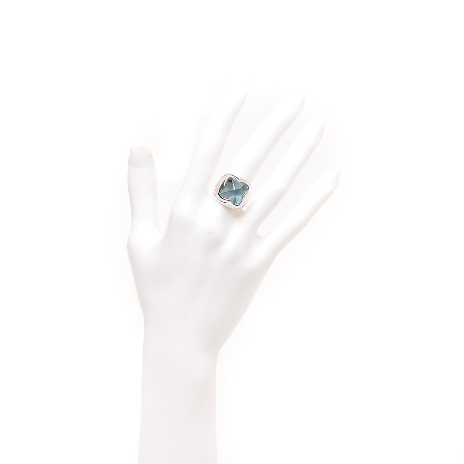 Bulgari 18K White Gold Blue Topaz Piramide Ring 4.5 2 of 7