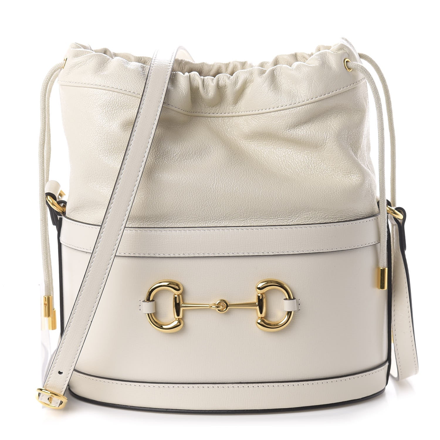 Gucci Azalea Sakai Calfskin Horsebit 1955 Drawstring Bucket Bag Mystic White 1 of 11