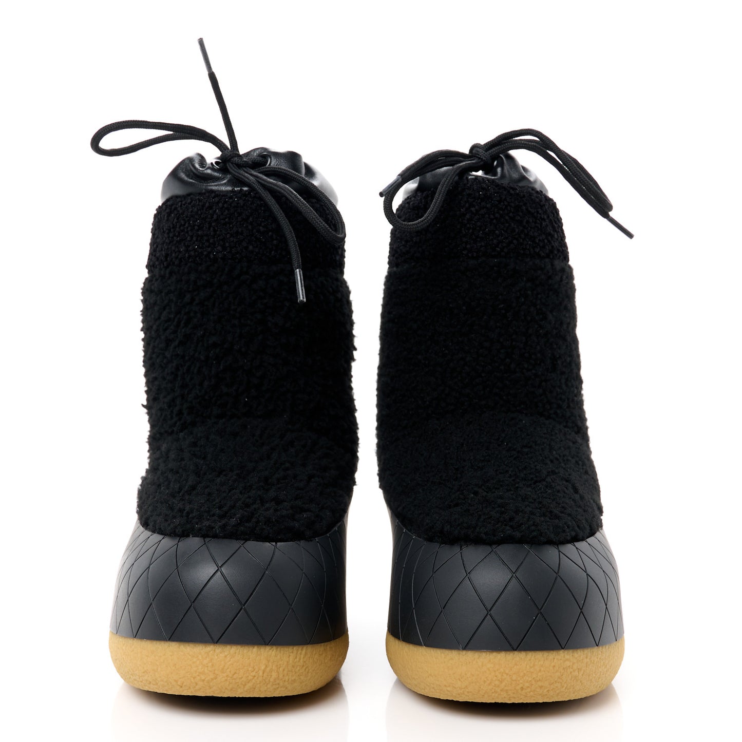 Tweed Shearling Sheepskin Drawstring Snow Ankle Boots 37 Black