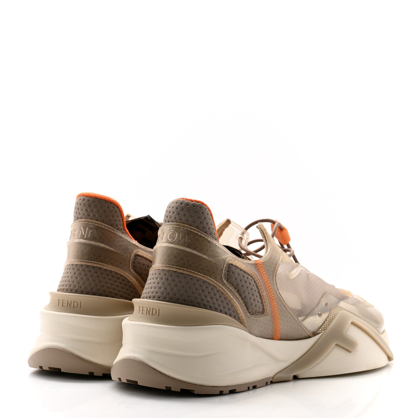 Fabric Calfskin Rubber Transparent Mens Fendi Flow Low Top Sneakers 12 Beige Tartufo