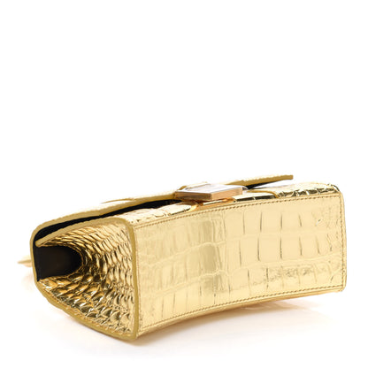 Balenciaga Metallic Calfskin Crocodile Embossed Hourglass Top Handle Bag XS Gold 4 of 9