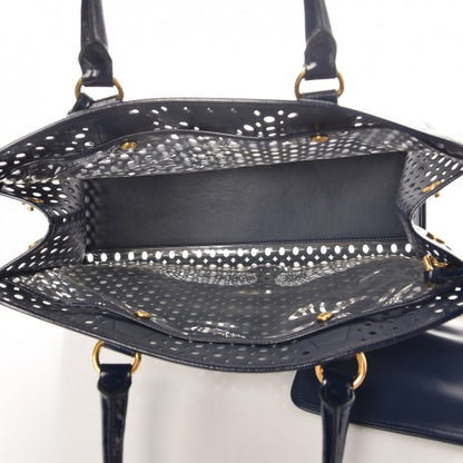 Prada Saffiano Vernice Perforated Tote Royal 5 of 6