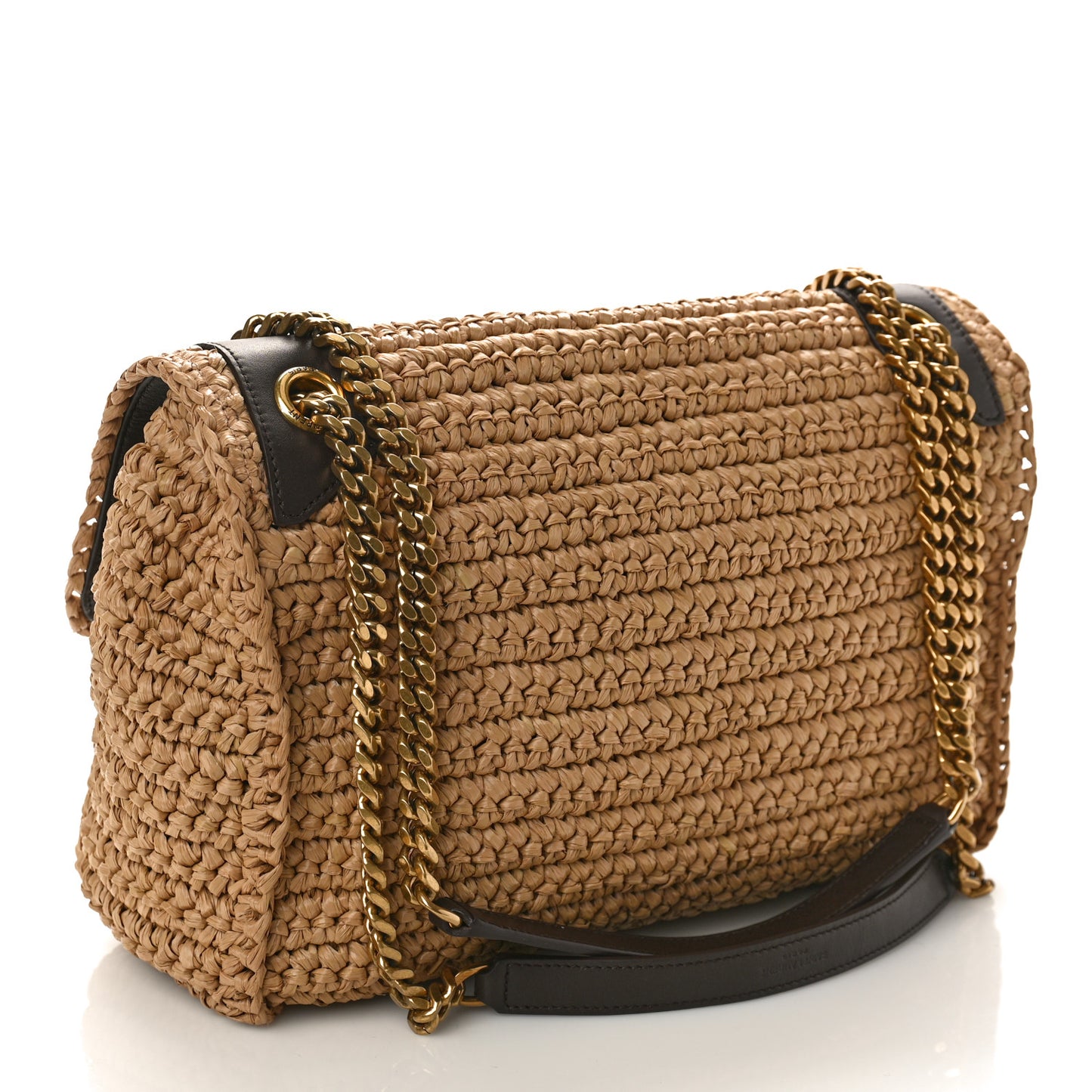 Raffia Calfskin Monogram Medium Niki Chain Satchel Natural