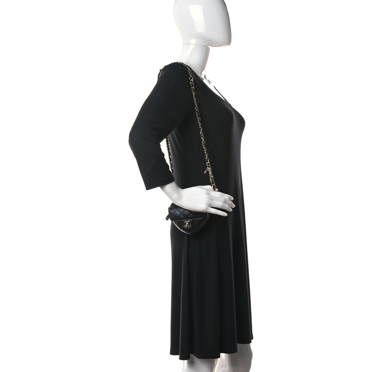 Lambskin Quilted CC In Love Heart Waist Belt Bag With Chain Black