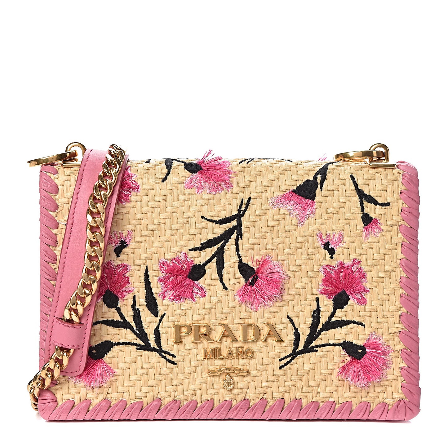 Straw Floral Embroidered Shoulder Bag Naturale Begonia